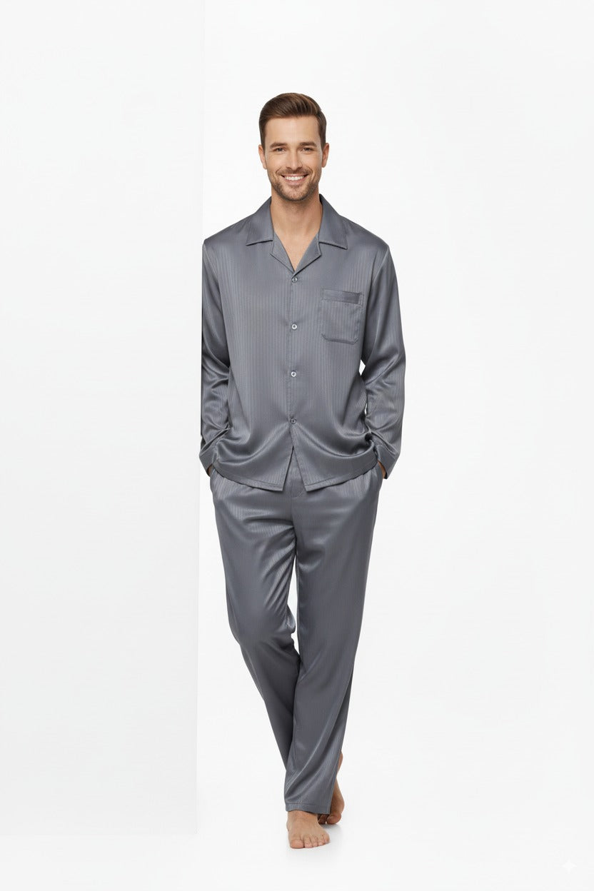 Oppland Erkek Pijama Takımı Saten Kumaş Klasik Model Cepli Rahat Tam Kalıp OPEPT26PIEROMOD92